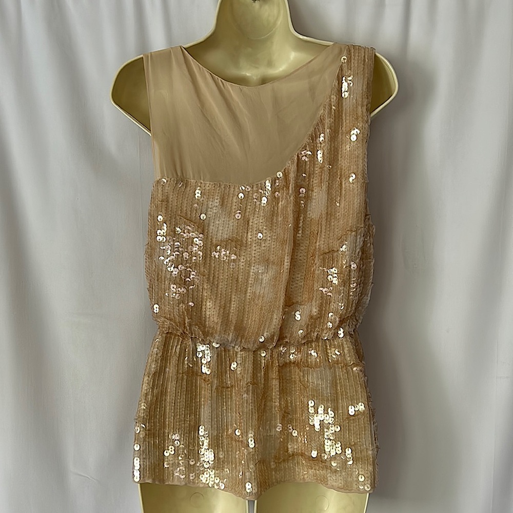 Alice + Olivia NWT Sexy Sequined Nude Sleeveless Tank Top Shirt **Size L** 🔥🔥 - Picture 2 of 6